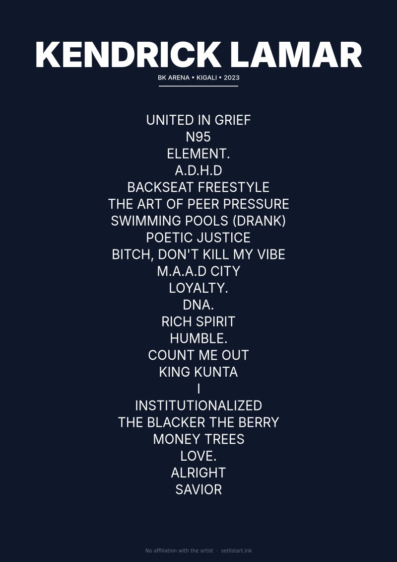 Kendrick Lamar Kigali 2023 setlist poster preview