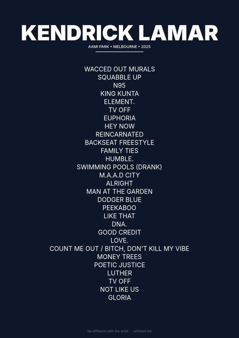 Kendrick Lamar Melbourne 2025 setlist poster preview