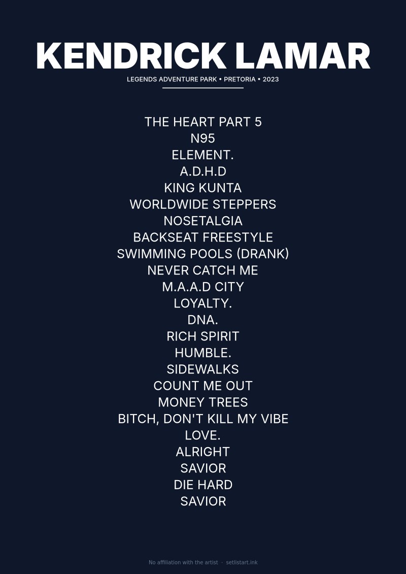 Kendrick Lamar Pretoria 2023 setlist poster preview