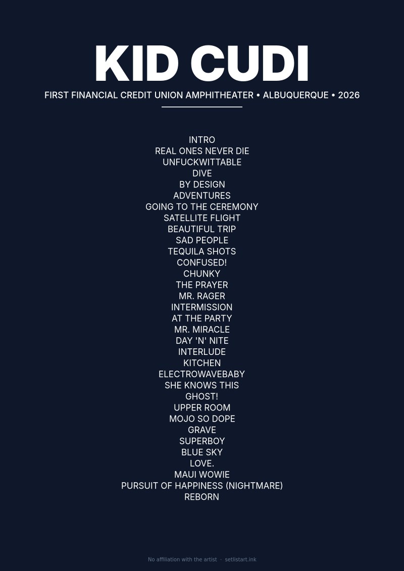 Kid Cudi Albuquerque 2026 setlist poster preview