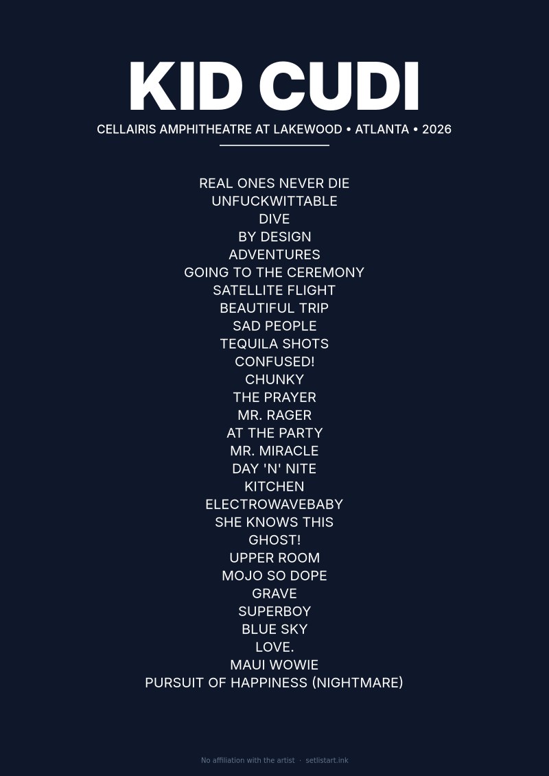 Kid Cudi Atlanta 2026 setlist poster preview