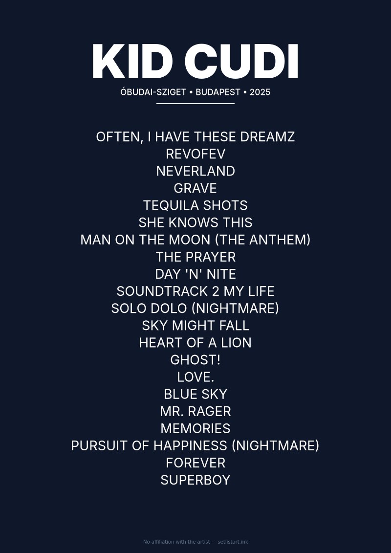 Kid Cudi Budapest 2025 setlist poster preview