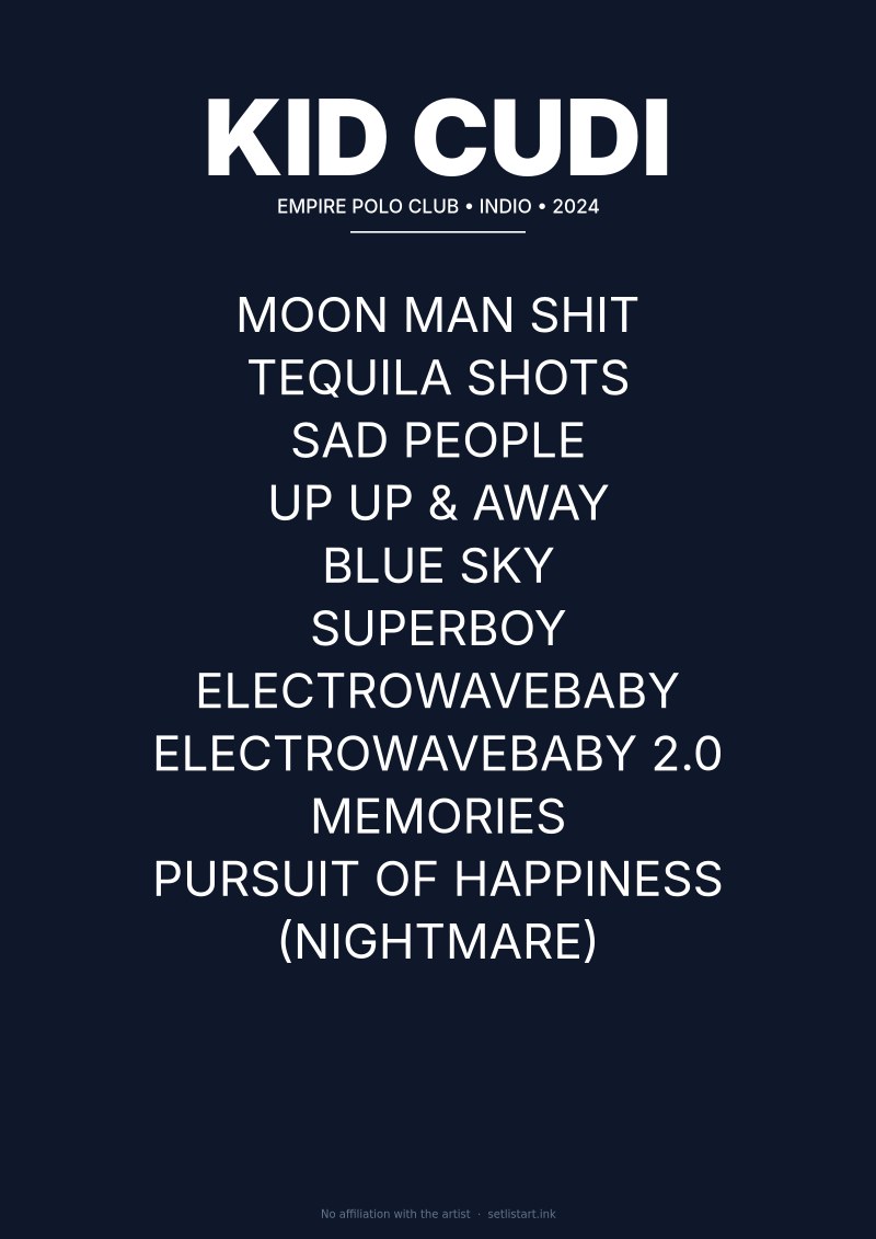 Kid Cudi Indio 2024 setlist poster preview