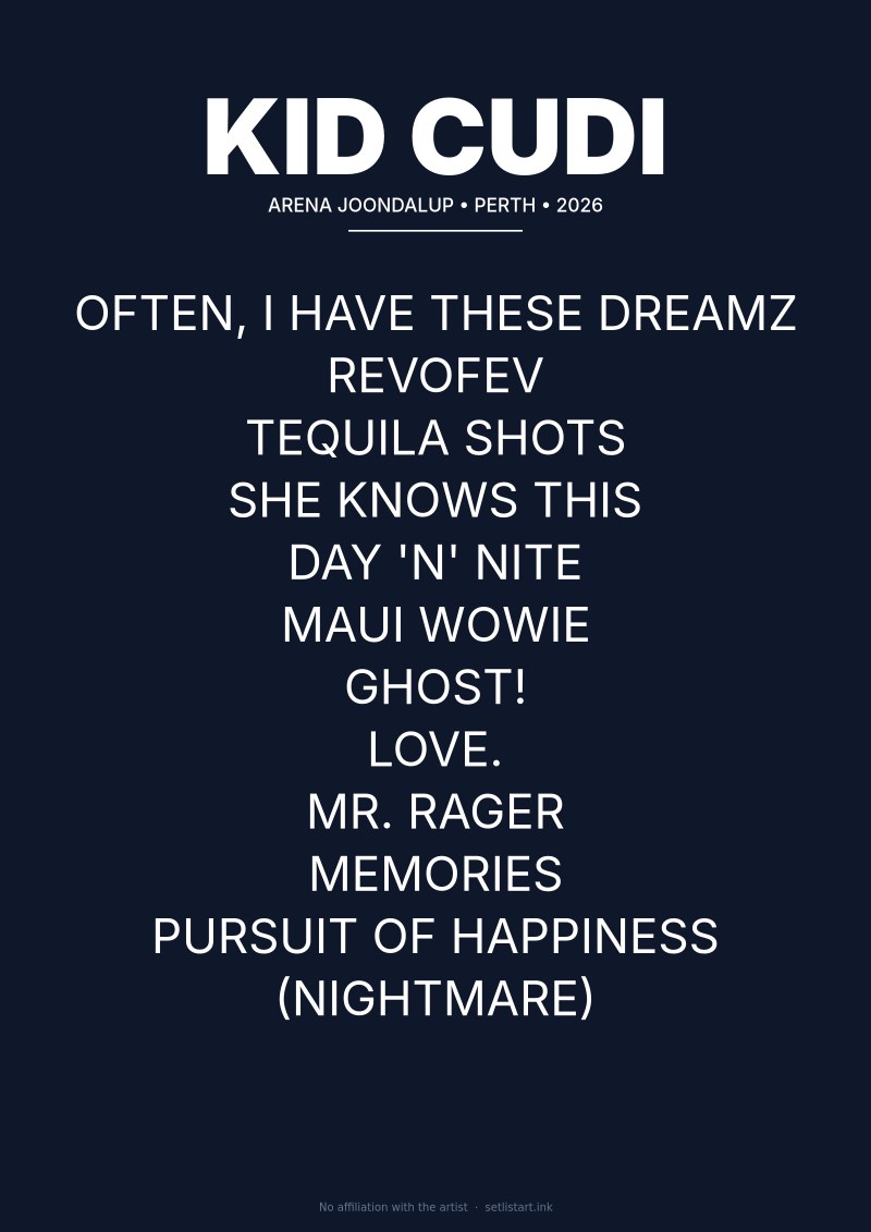 Kid Cudi Perth 2026 setlist poster preview