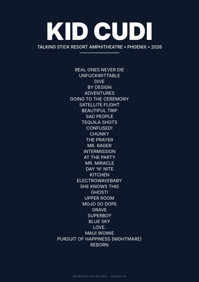 Kid Cudi Phoenix 2026 setlist poster preview
