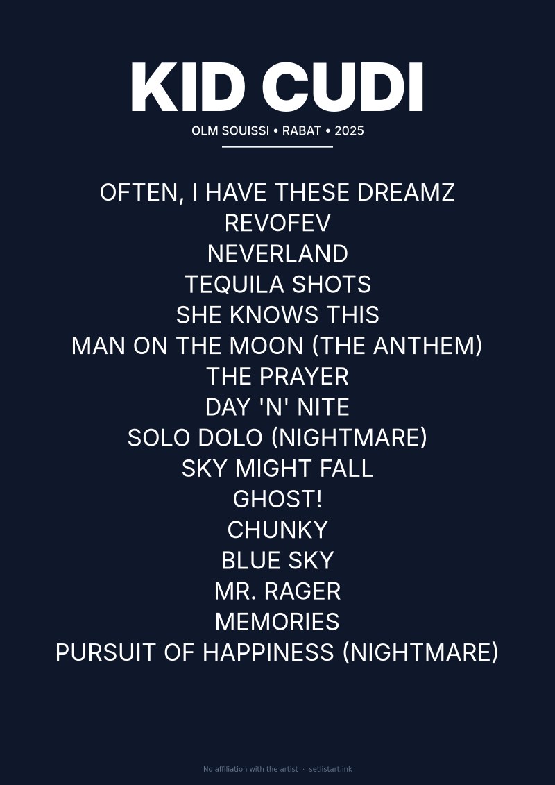 Kid Cudi Rabat 2025 setlist poster preview