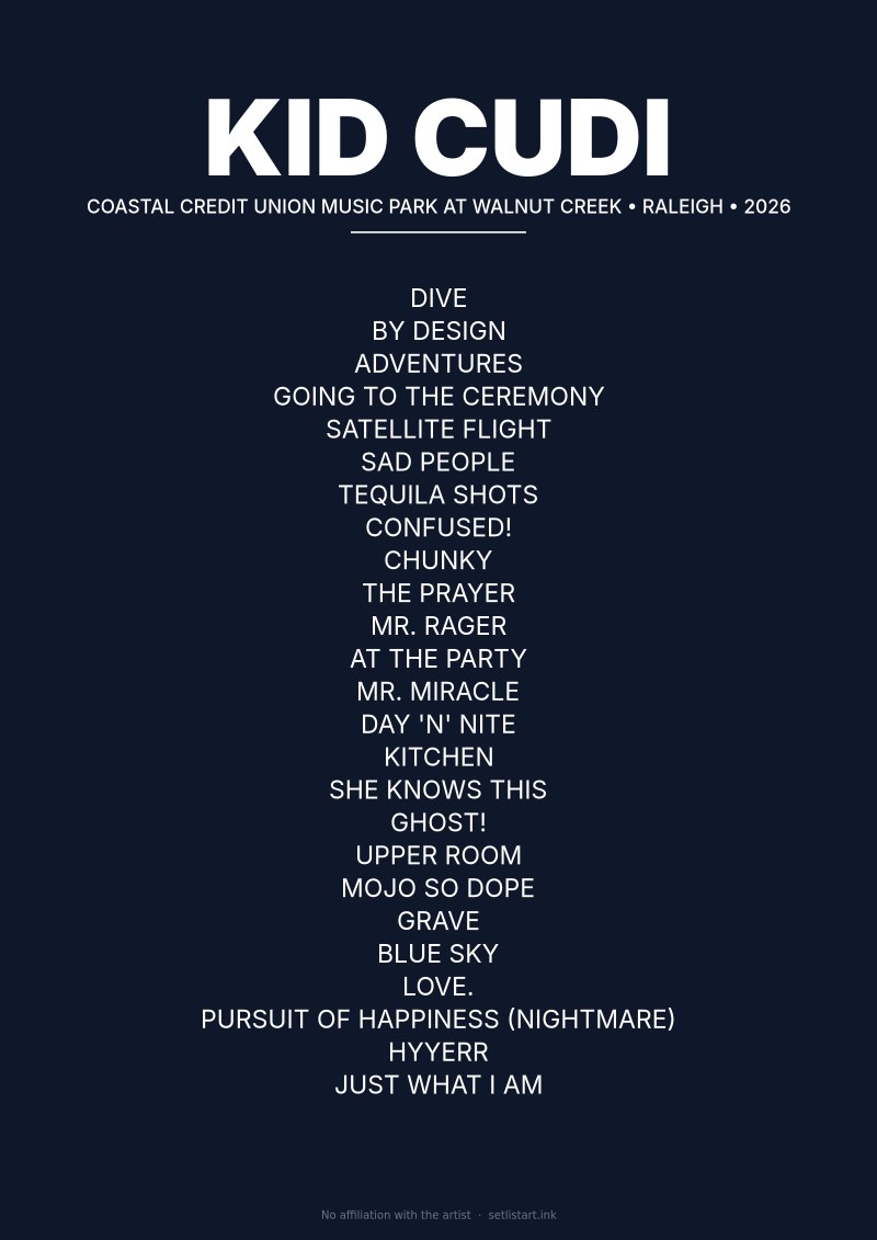 Kid Cudi Raleigh 2026 setlist poster preview