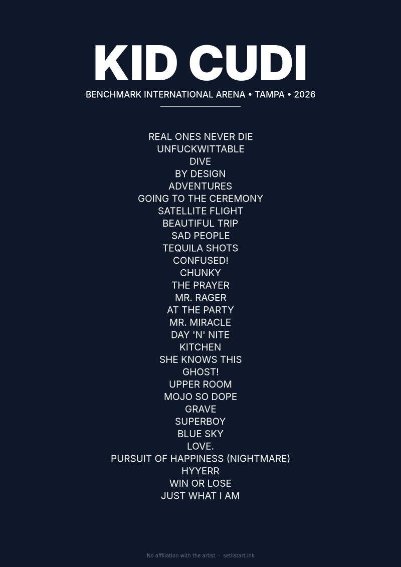 Kid Cudi Tampa 2026 setlist poster preview