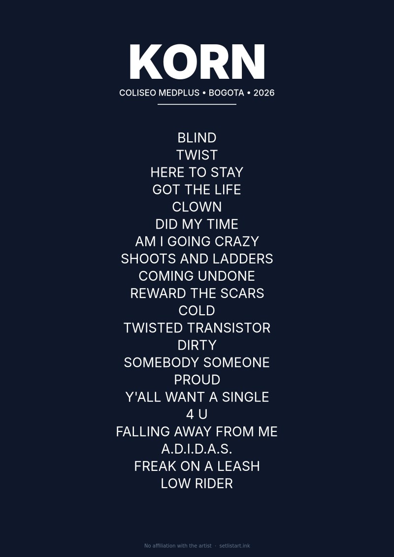Korn Bogota 2026 setlist poster preview