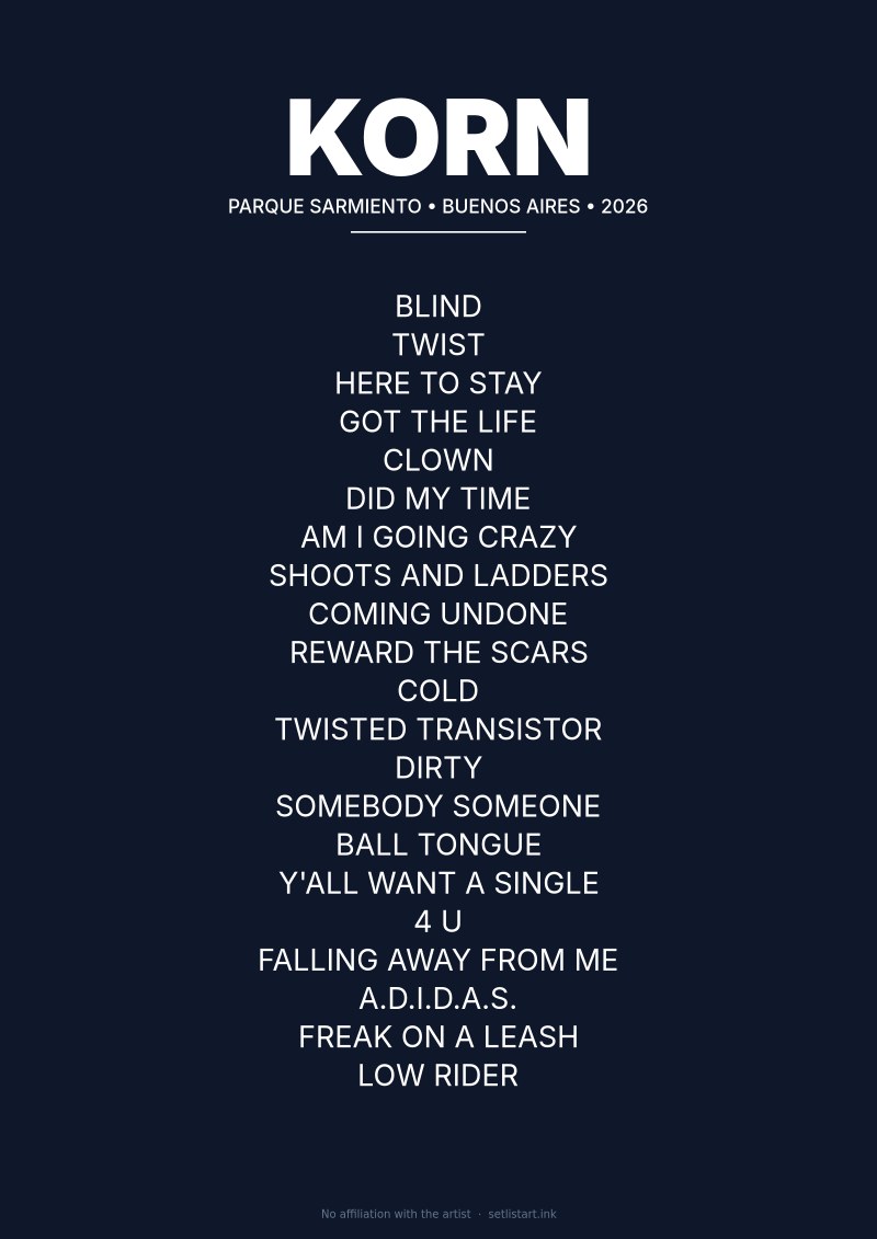 Korn Buenos Aires 2026 setlist poster preview