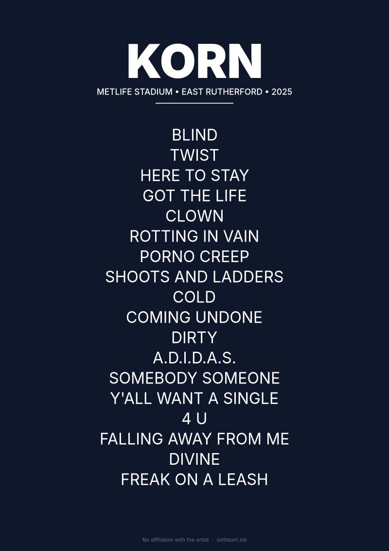 Korn East Rutherford 2025 setlist poster preview