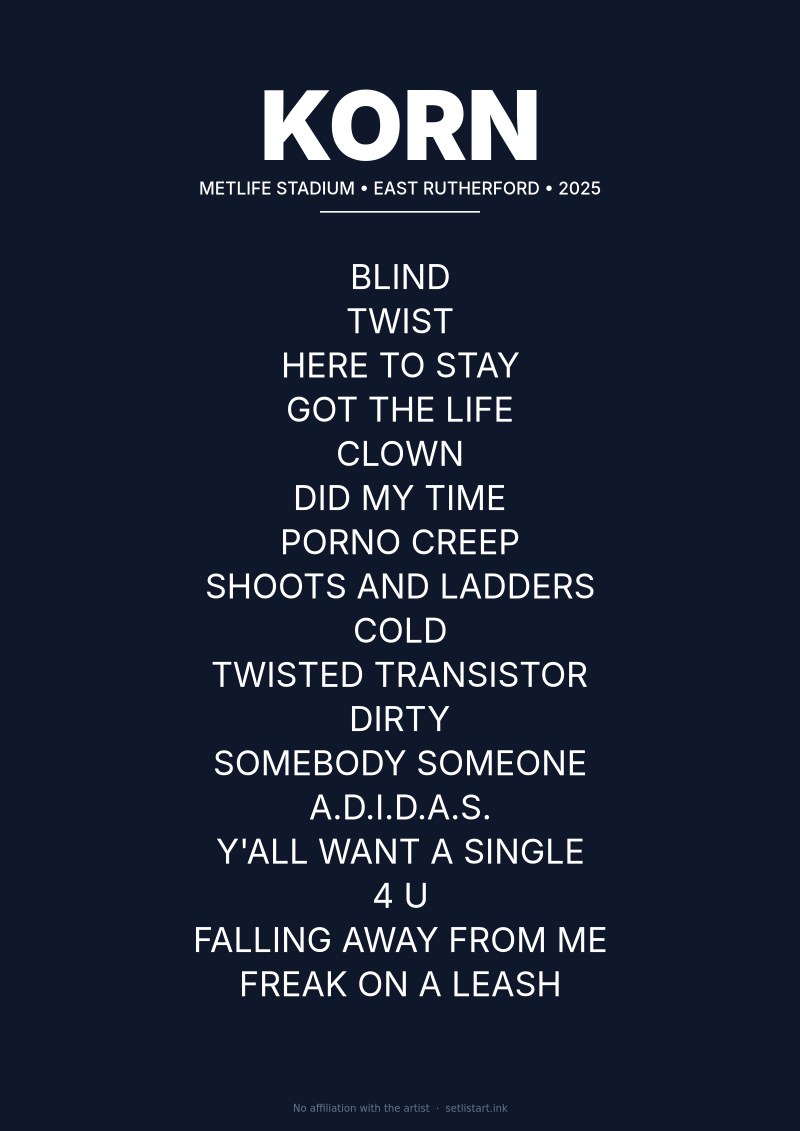 Korn East Rutherford 2025 setlist poster preview