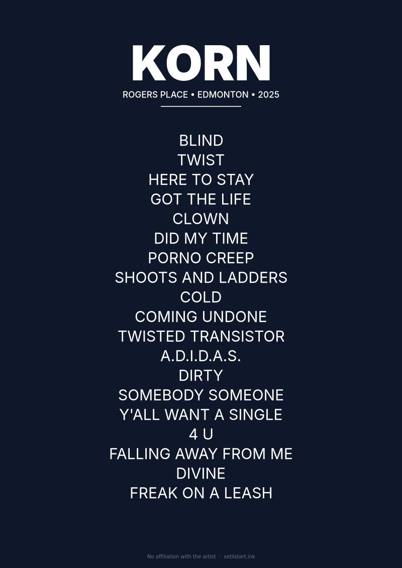 Korn Edmonton 2025 setlist poster preview