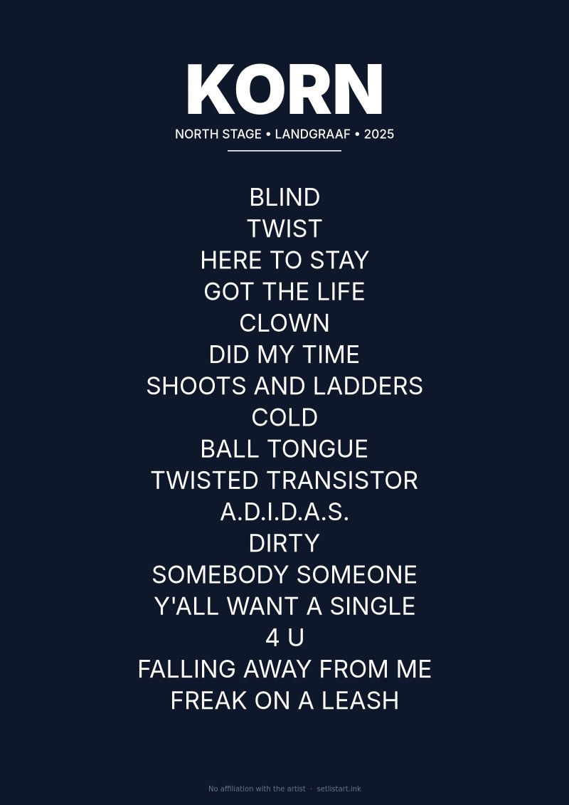 Korn Landgraaf 2025 setlist poster preview