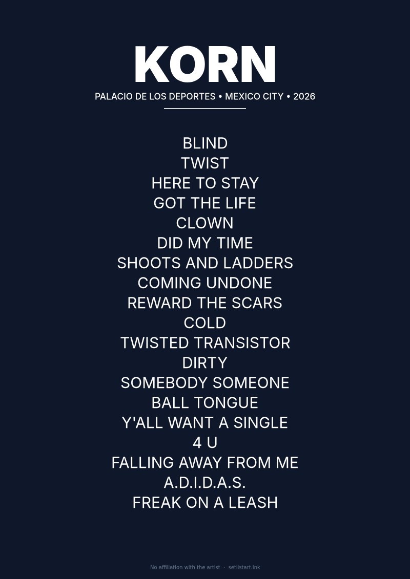 Korn Mexico City Palacio de los Deportes 2026 setlist poster