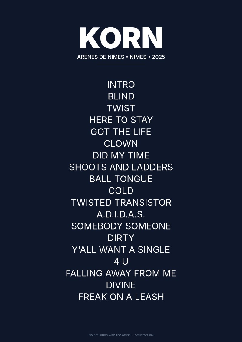 Korn Nîmes 2025 setlist poster preview