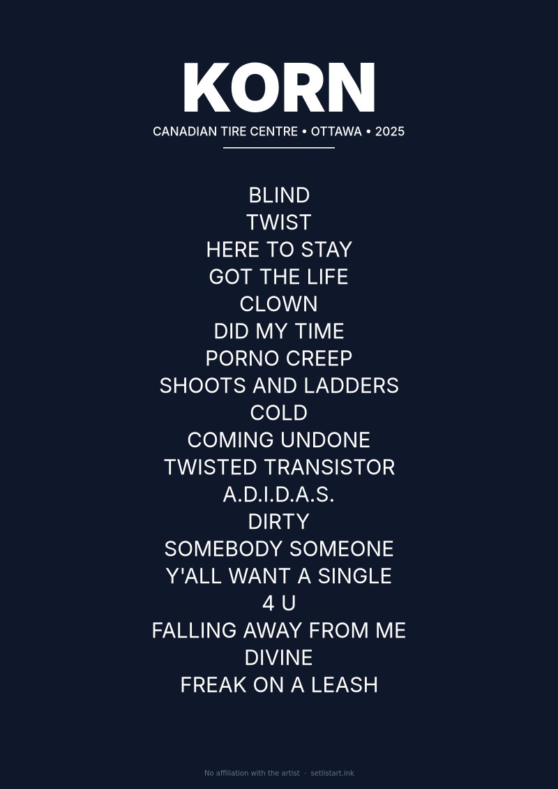 Korn Ottawa 2025 setlist poster preview