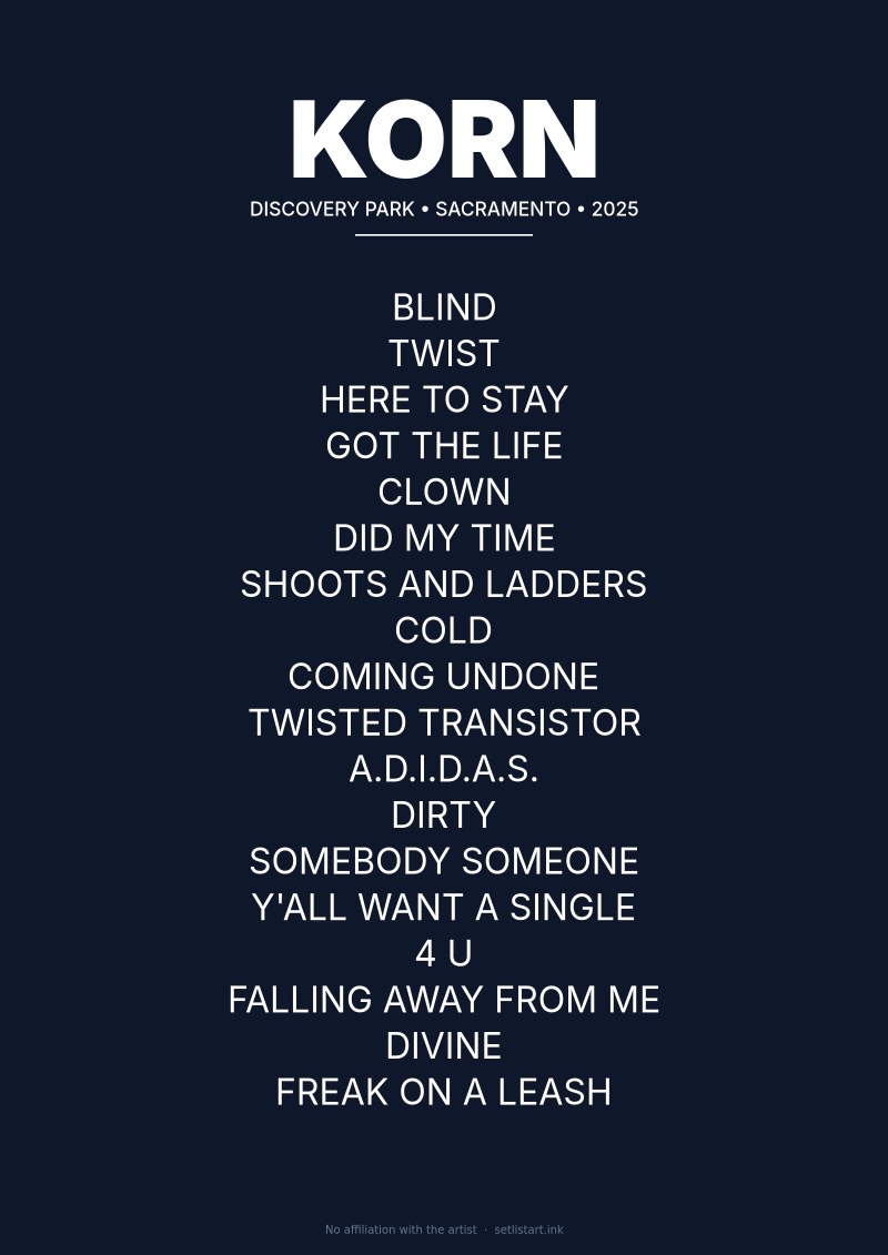 Korn Sacramento 2025 setlist poster preview
