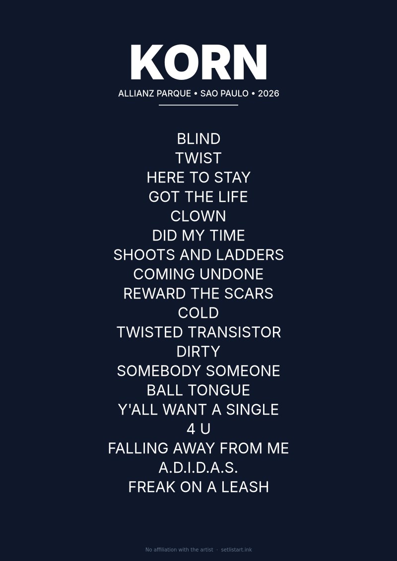 Korn Sao Paulo Allianz Parque 2026 setlist poster