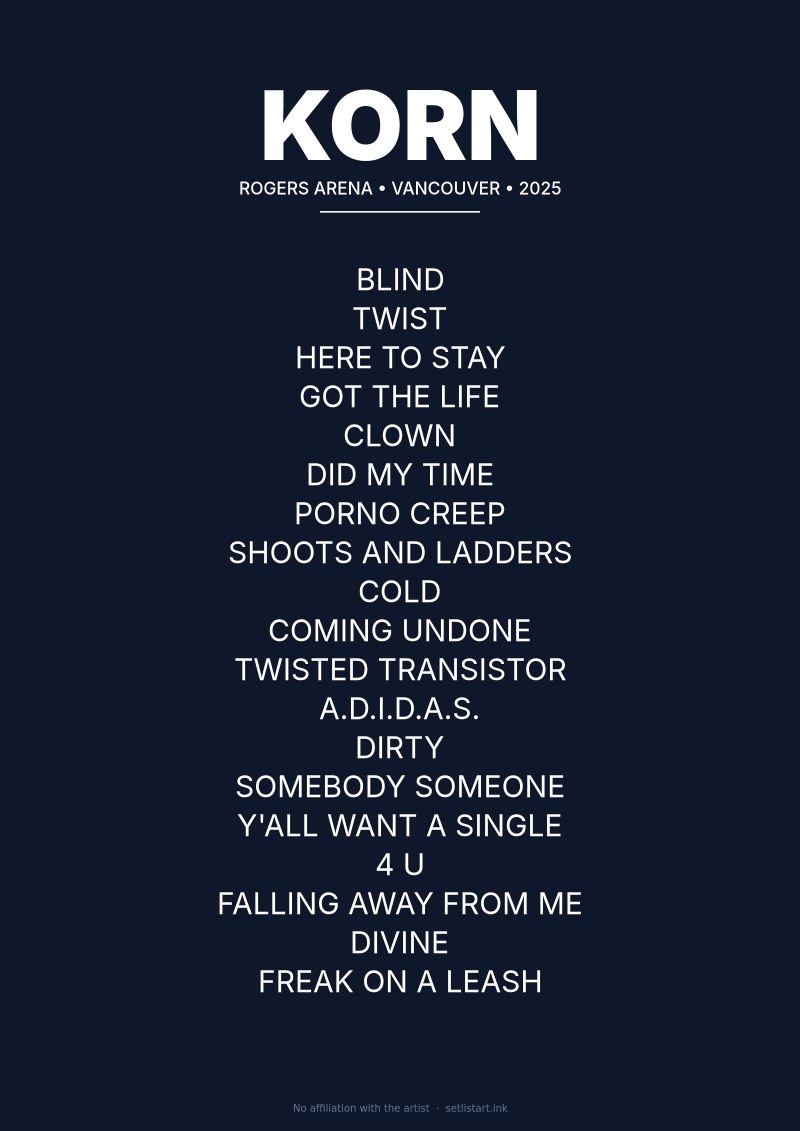 Korn Vancouver 2025 setlist poster preview