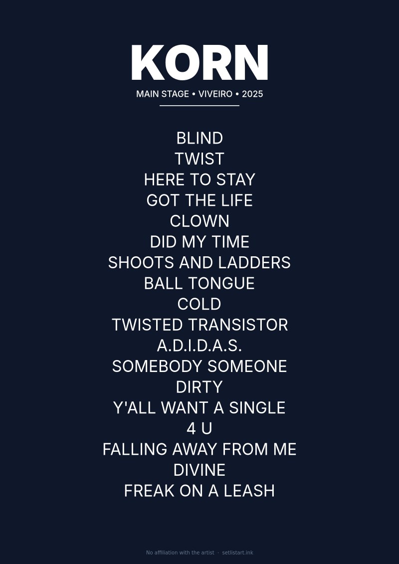 Korn Viveiro 2025 setlist poster preview