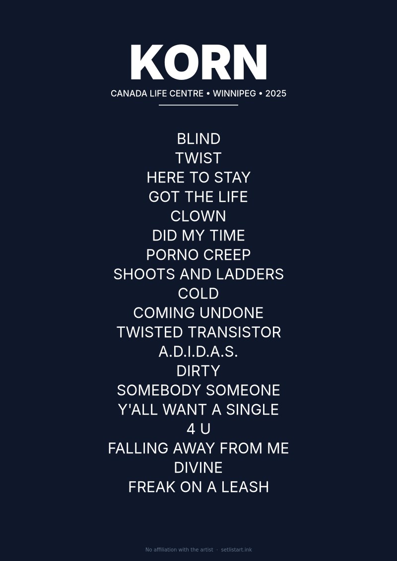 Korn Winnipeg 2025 setlist poster preview
