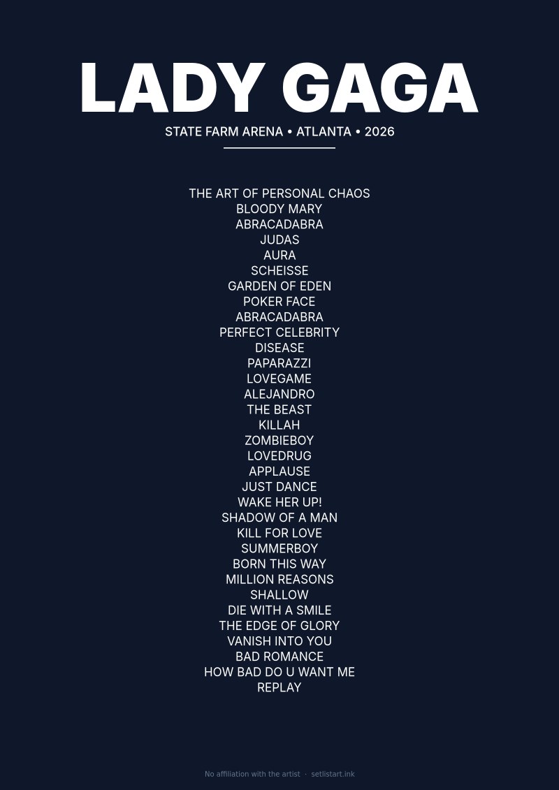 Lady Gaga Atlanta 2026 setlist poster preview