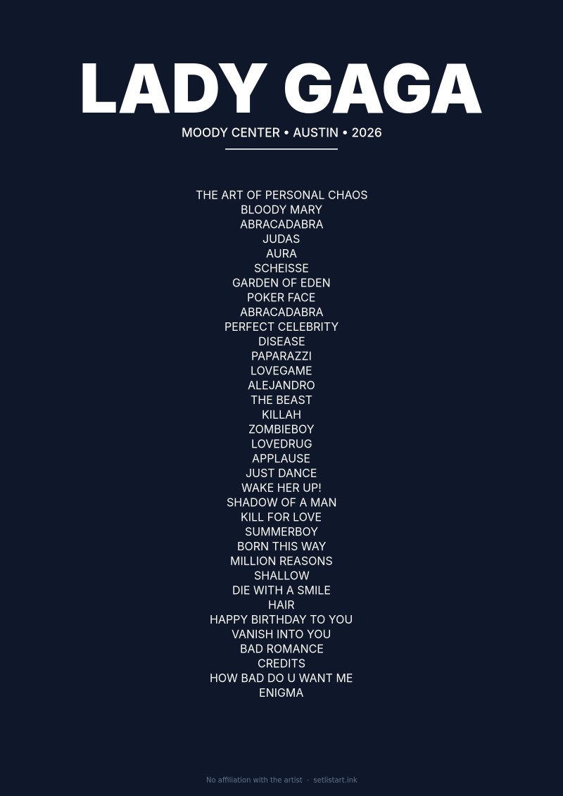 Lady Gaga Austin 2026 setlist poster preview