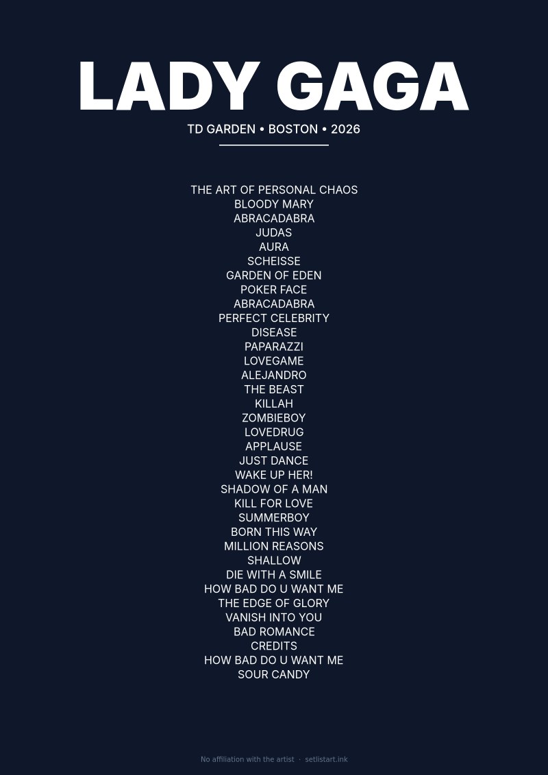 Lady Gaga Boston 2026 setlist poster preview