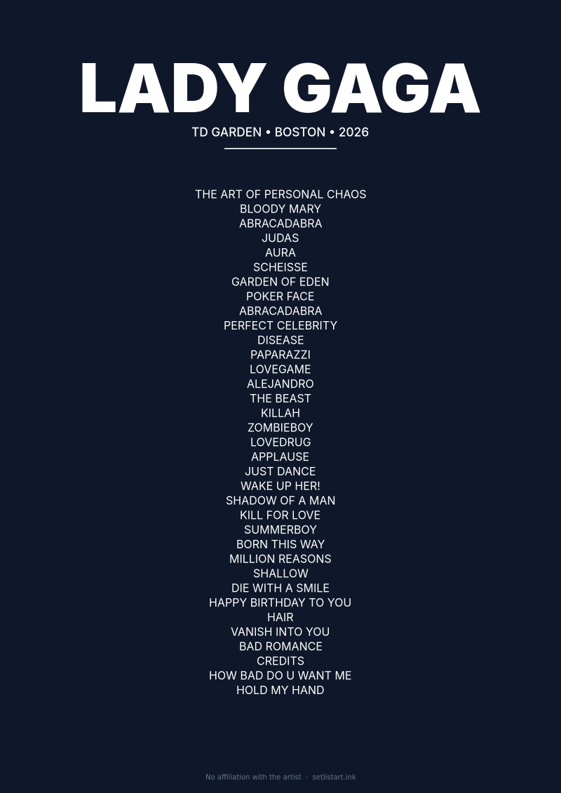 Lady Gaga Boston 2026 setlist poster preview