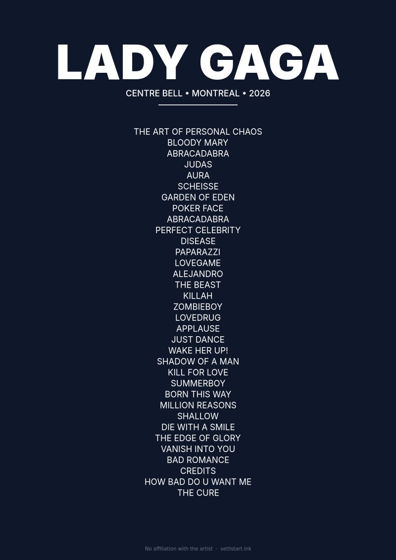 Lady Gaga Montreal 2026 setlist poster preview