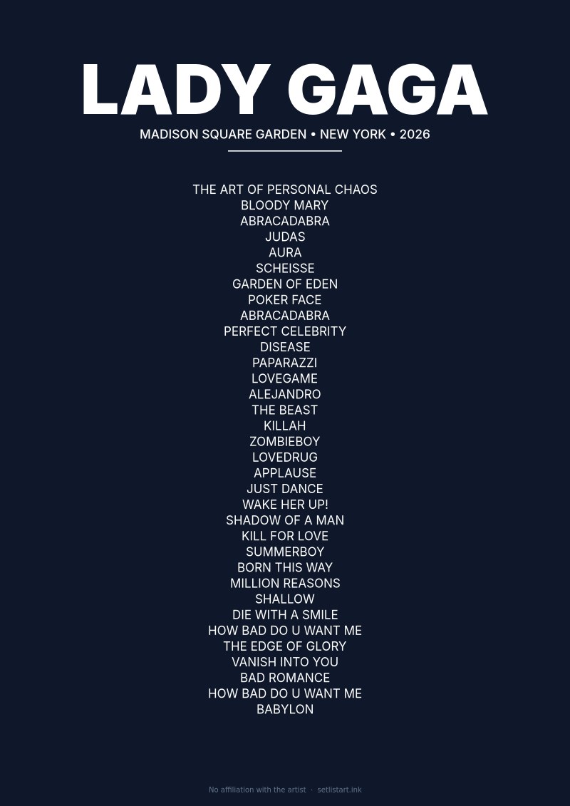 Lady Gaga New York 2026 setlist poster preview