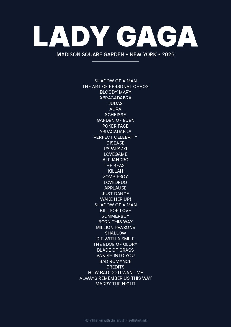 Lady Gaga New York 2026 setlist poster preview