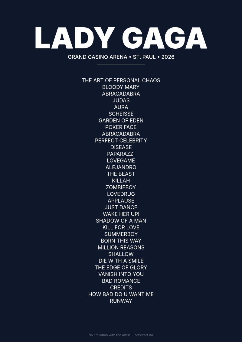Lady Gaga St. Paul 2026 setlist poster preview