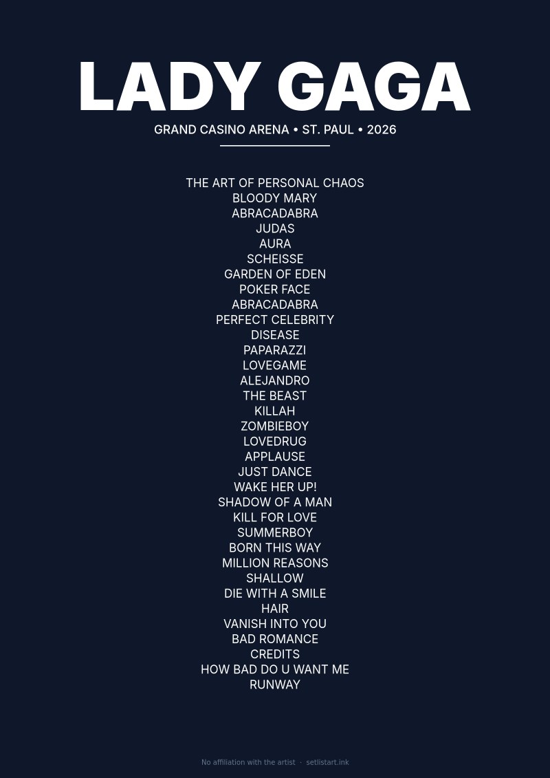 Lady Gaga St. Paul 2026 setlist poster preview