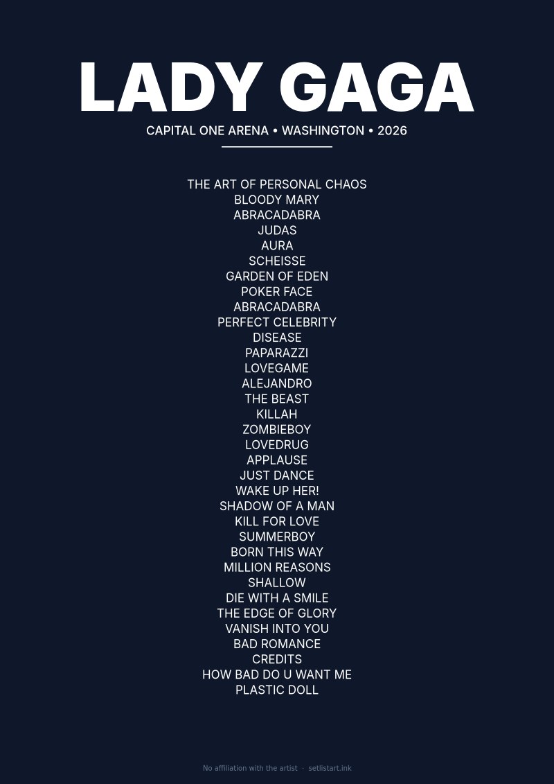 Lady Gaga Washington 2026 setlist poster preview