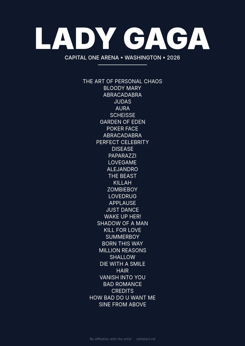 Lady Gaga Washington 2026 setlist poster preview