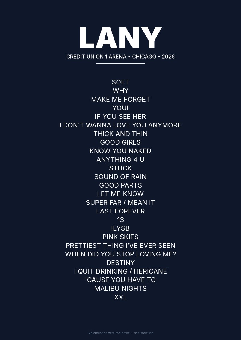 LANY Chicago 2026 setlist poster preview