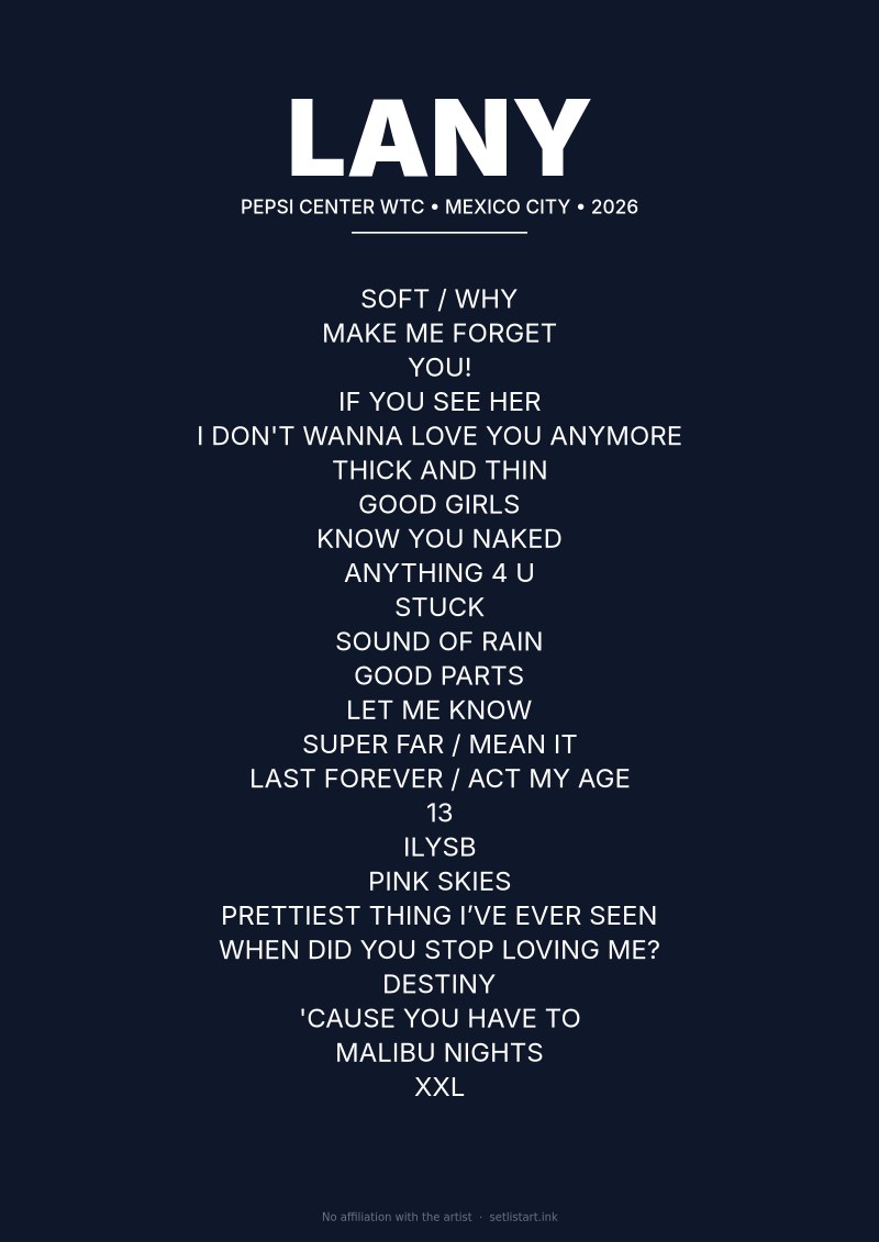 LANY Mexico City 2026 setlist poster preview