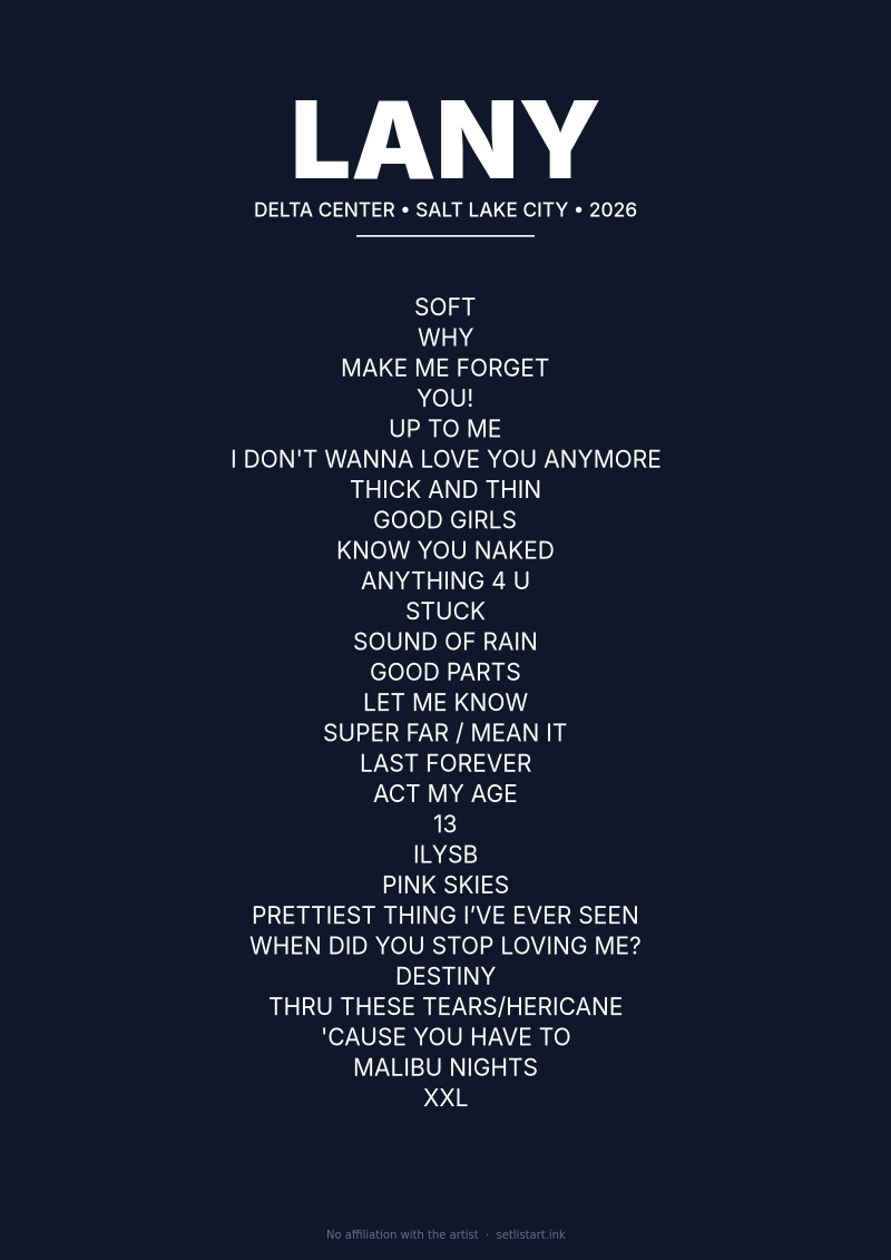 LANY Salt Lake City 2026 setlist poster preview