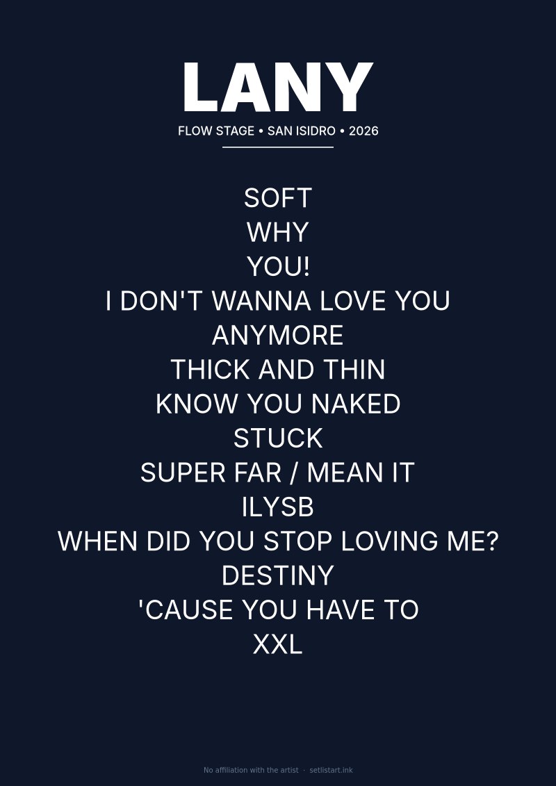 LANY San Isidro 2026 setlist poster preview