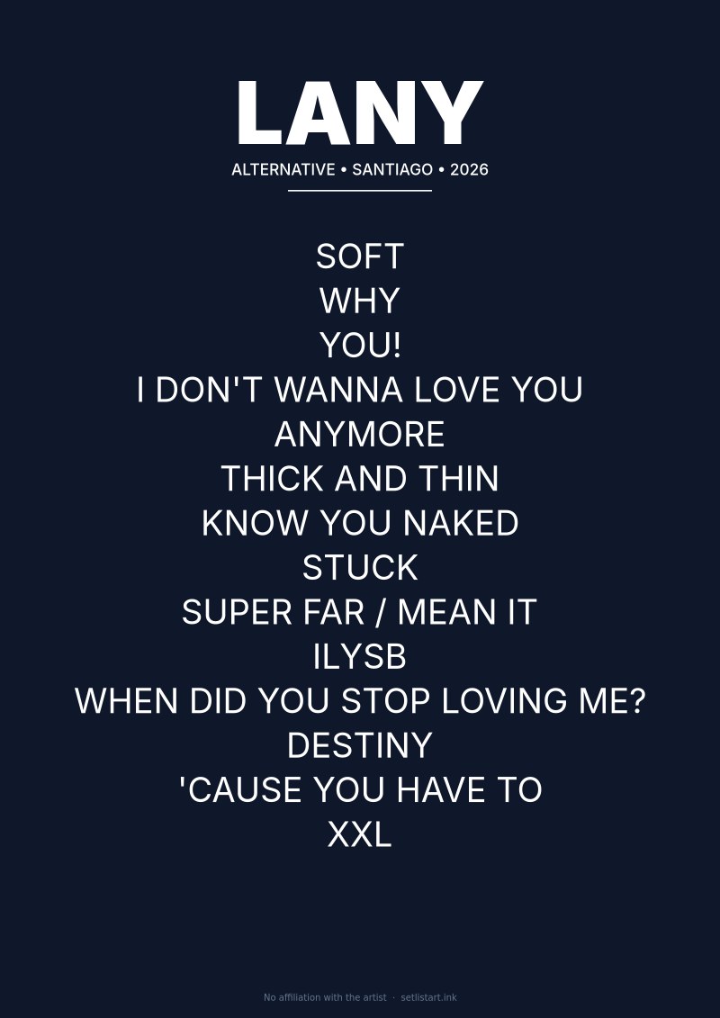 LANY Santiago 2026 setlist poster preview