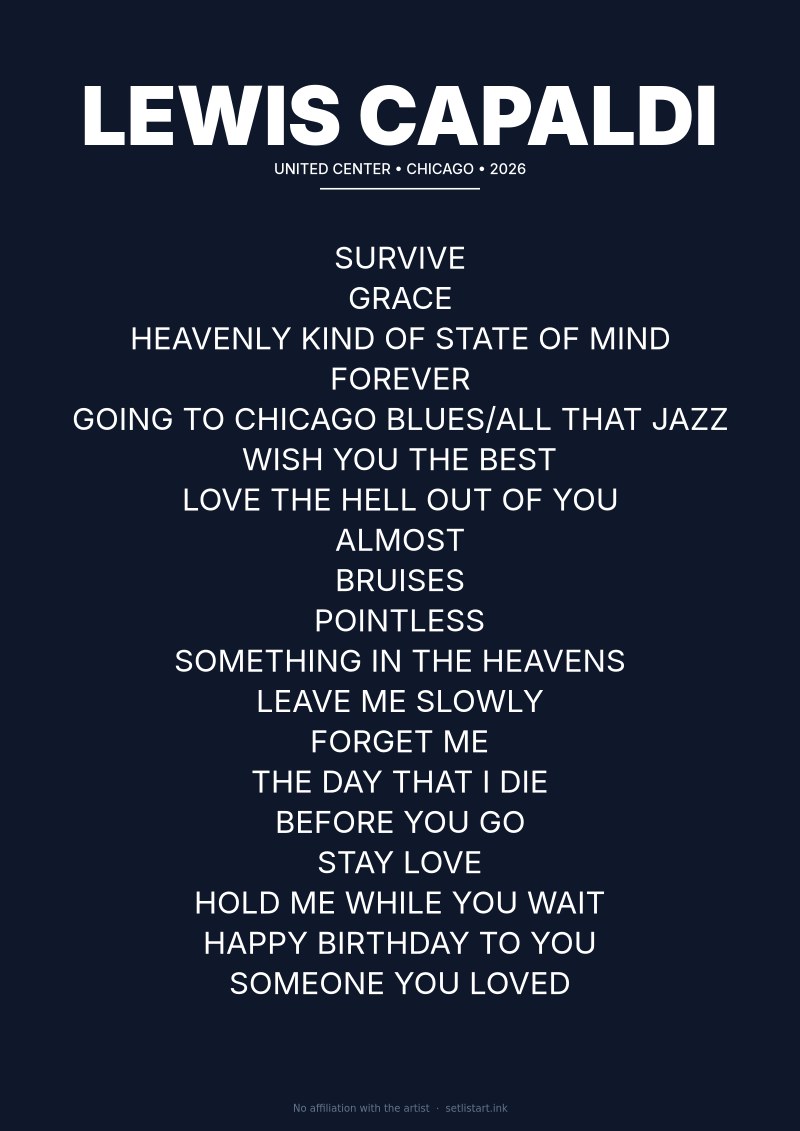 Lewis Capaldi Chicago 2026 setlist poster preview