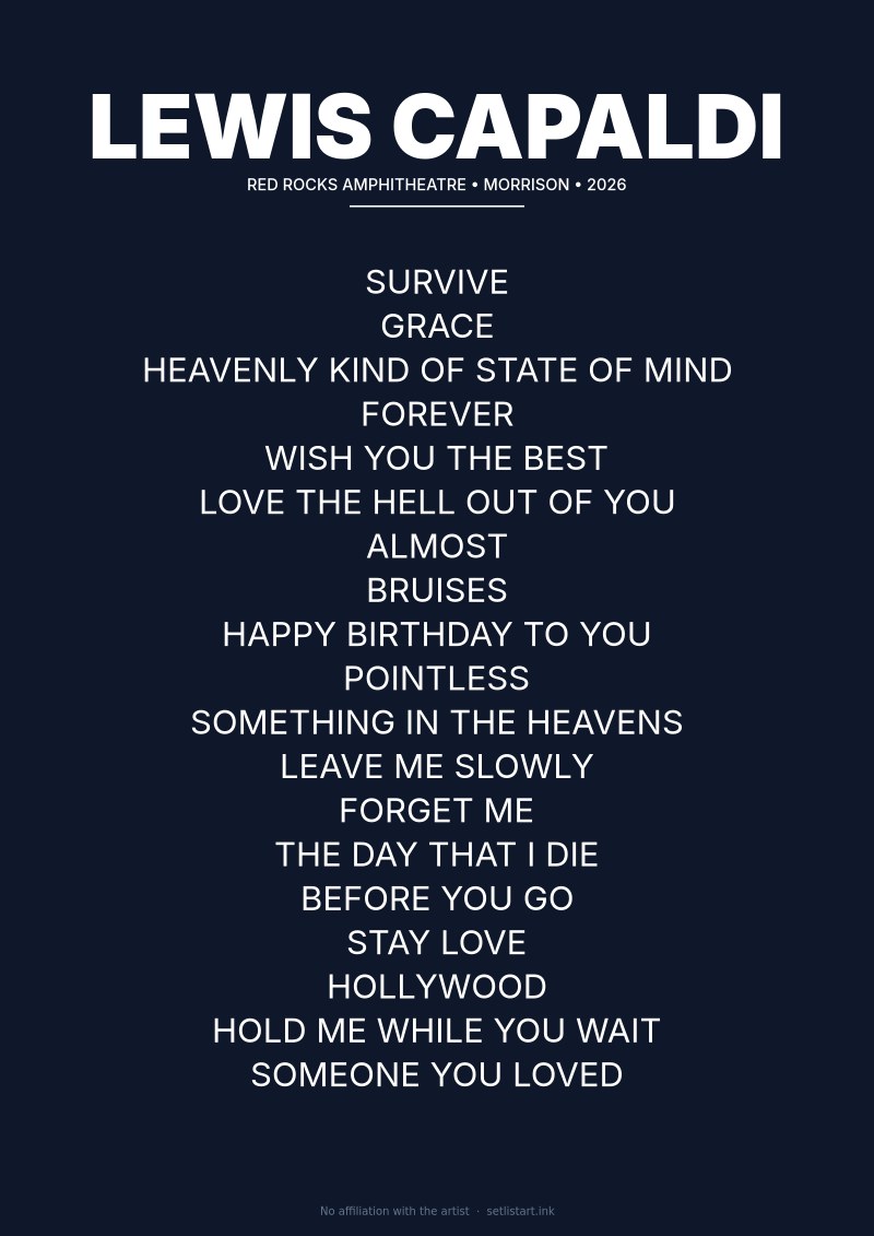 Lewis Capaldi Morrison 2026 setlist poster preview