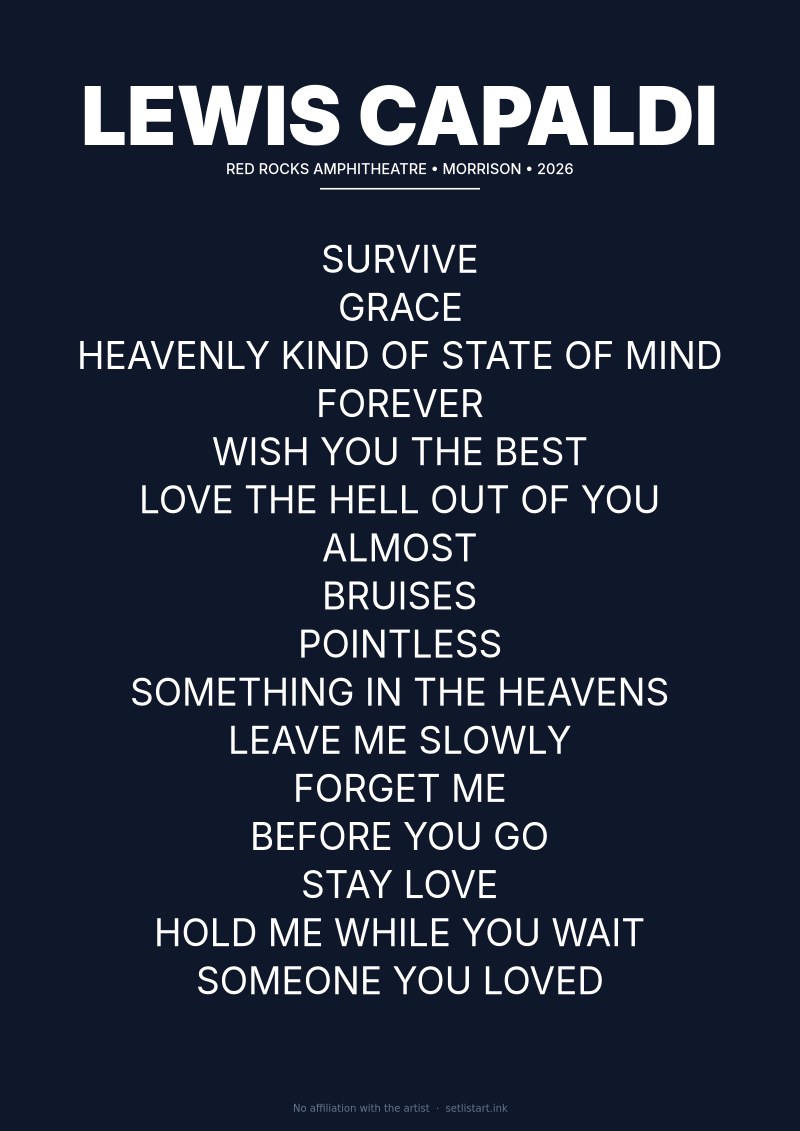 Lewis Capaldi Morrison 2026 setlist poster preview