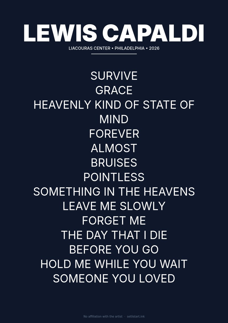Lewis Capaldi Philadelphia 2026 setlist poster preview