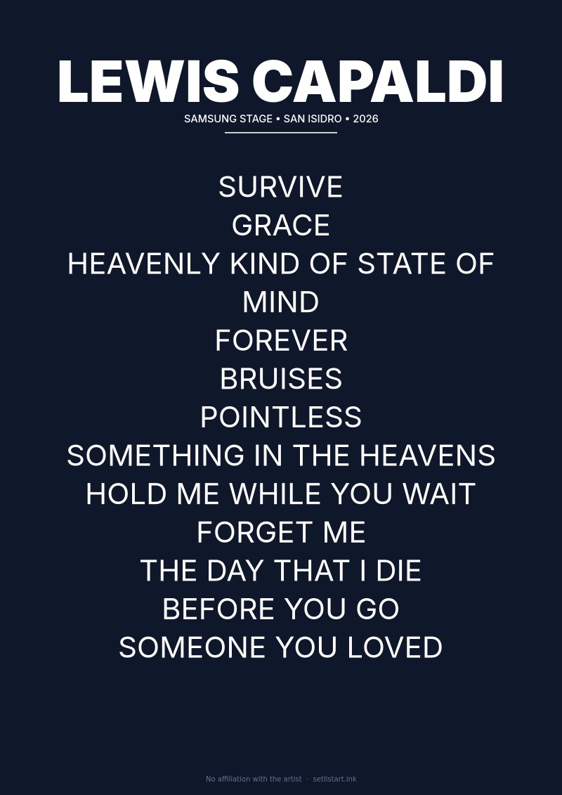 Lewis Capaldi San Isidro 2026 setlist poster preview