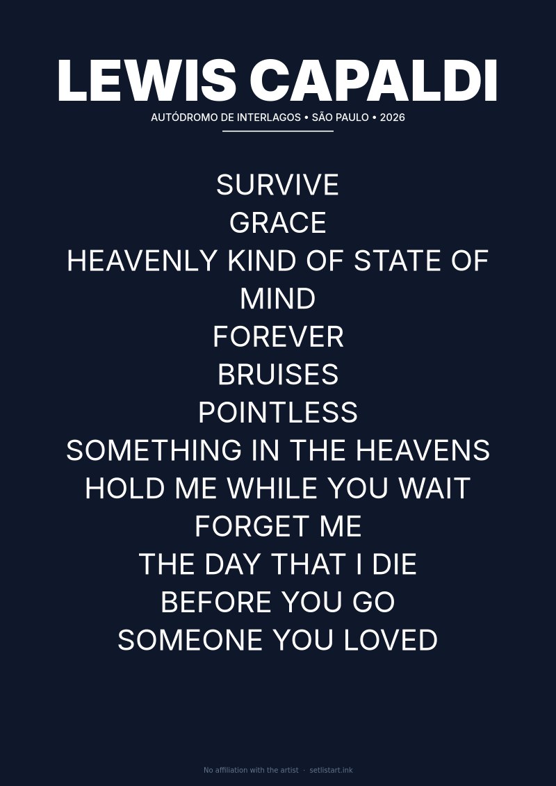 Lewis Capaldi São Paulo 2026 setlist poster preview