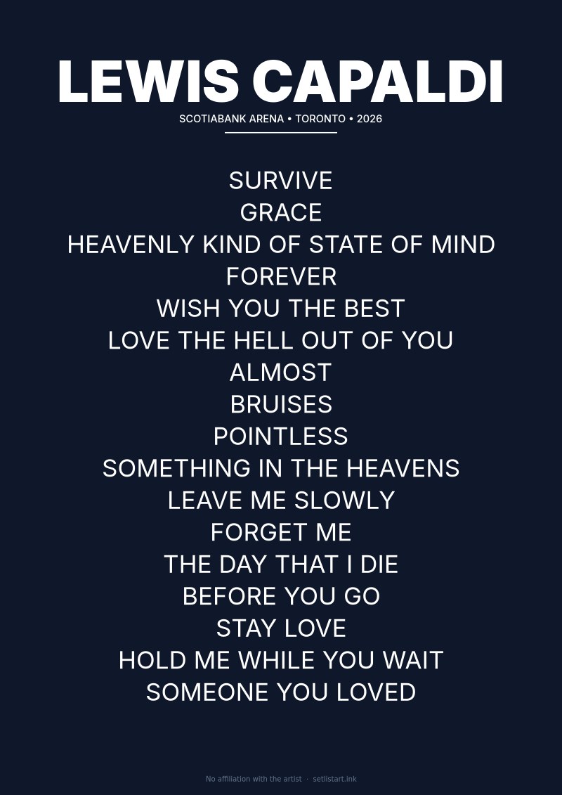 Lewis Capaldi Toronto 2026 setlist poster preview