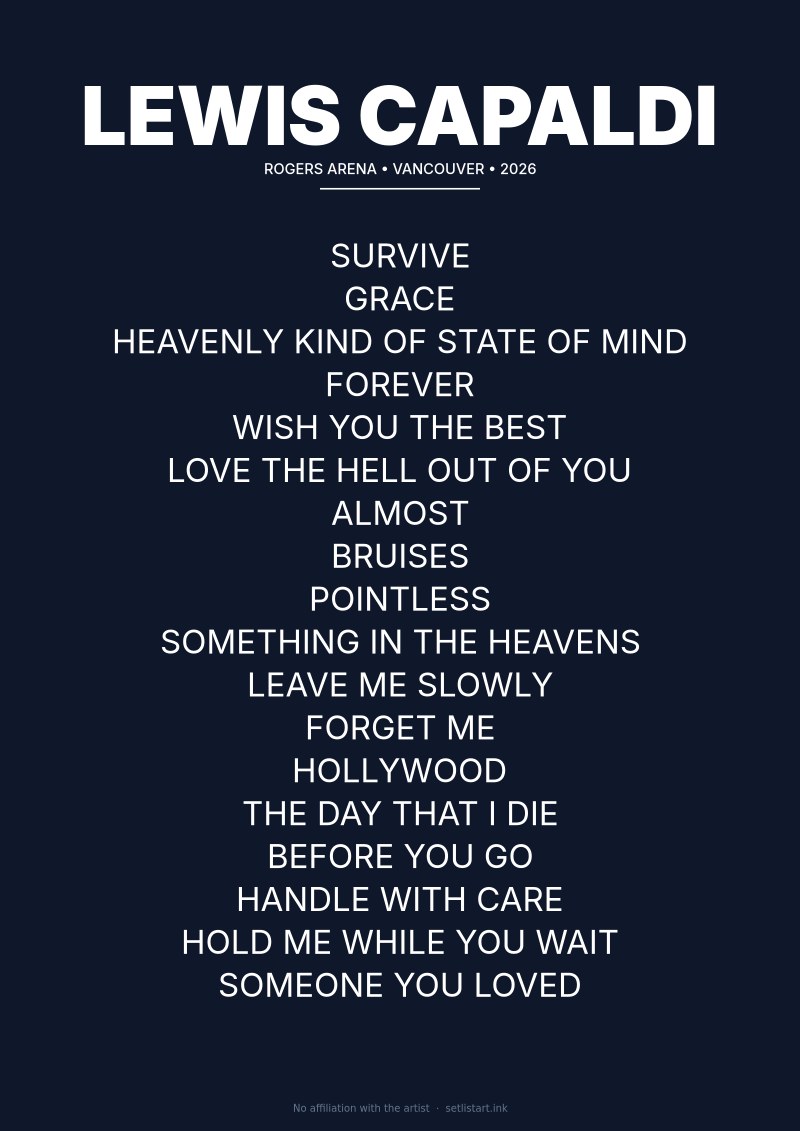 Lewis Capaldi Vancouver 2026 setlist poster preview